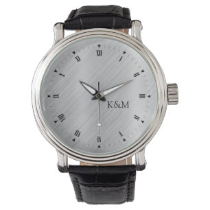 Reloj De Pulsera Aluminio cepillado impreso con iniciales