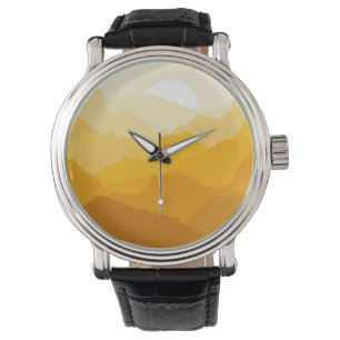 Reloj De Pulsera Amanecer de montaña amarillo y naranja