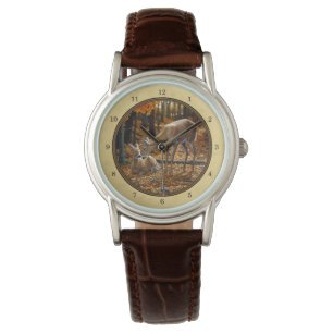Reloj De Pulsera Amanecer del ciervo blanco y amarillo del perro