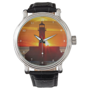 Reloj De Pulsera Amanecer del faro Duluth Minnesota Lago Superior