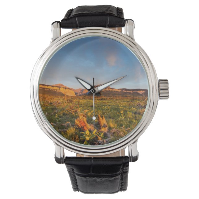 Reloj De Pulsera Amanecer Luces Cañón de hojas negras 2 (Anverso)