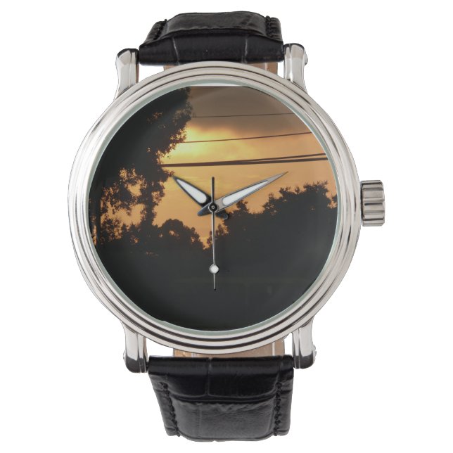 Reloj De Pulsera amanecer suburbano por la mañana con líneas eléctr (Anverso)