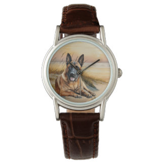Reloj De Pulsera Amante del perro Malinois Belga Playa de Arena