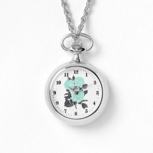 Reloj De Pulsera Amantes de las flores de Cute Aqua rosa