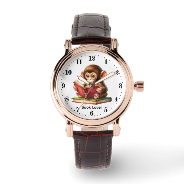 Reloj De Pulsera Amantes de libros de mono lindo personalizable (Anverso)