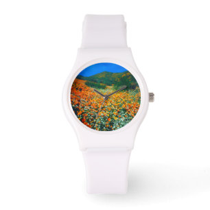 Reloj De Pulsera Amapolas de California y flores silvestres de palo