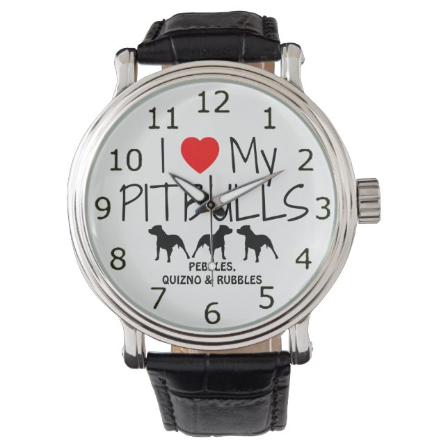 Reloj De Pulsera Amar a mis tres Pitbulls (Anverso)