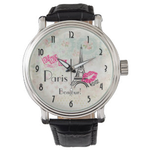Reloj De Pulsera Amar París con la Torre Eiffel en un patrón vintag