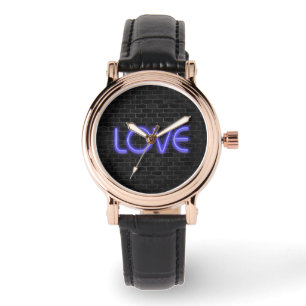 Reloj De Pulsera AMAR texto en neón iluminado en ladrillo