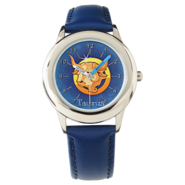 Reloj De Pulsera Amarillo azul Tauro (Anverso)