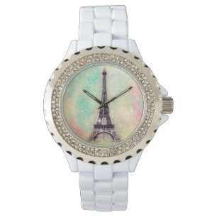 Reloj De Pulsera Amarillo en colores pastel de la torre Eiffel
