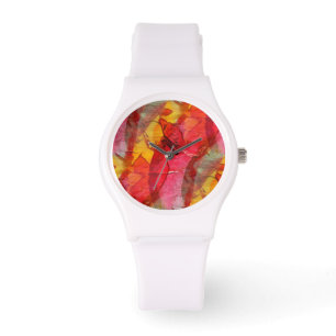 Reloj De Pulsera Amarillo rojo del arte de la acuarela