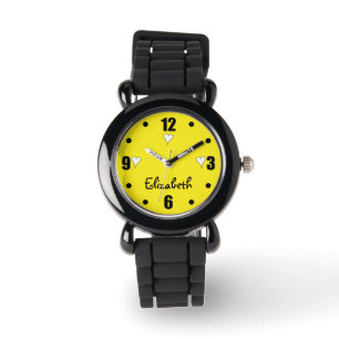 Reloj De Pulsera Amarillo y negro con corazón y nombre