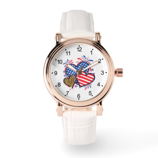 Reloj De Pulsera American Flag Heart Leopard Sublimation-64210 (Anverso)