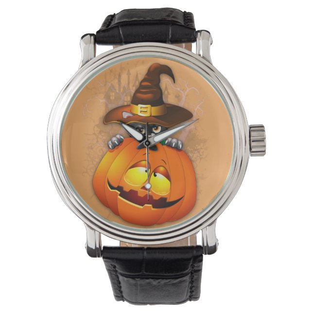Reloj De Pulsera Amigos de Halloween con gatos y calabazas de bruja (Anverso)