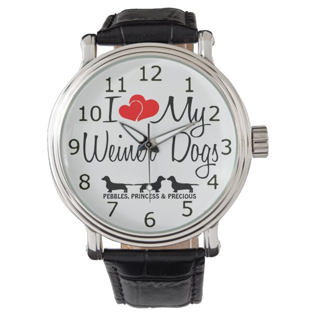 Reloj De Pulsera Amo A Mis Tres Perros Weiner (Anverso)