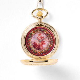 RELOJ DE PULSERA AMO AL JESTER, CUPIDO EN ROJO FLORAL CORONA