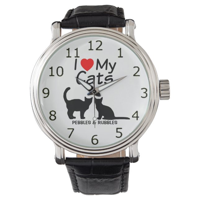 Reloj De Pulsera Amo Mi Silhouette De Dos Gatos (Anverso)