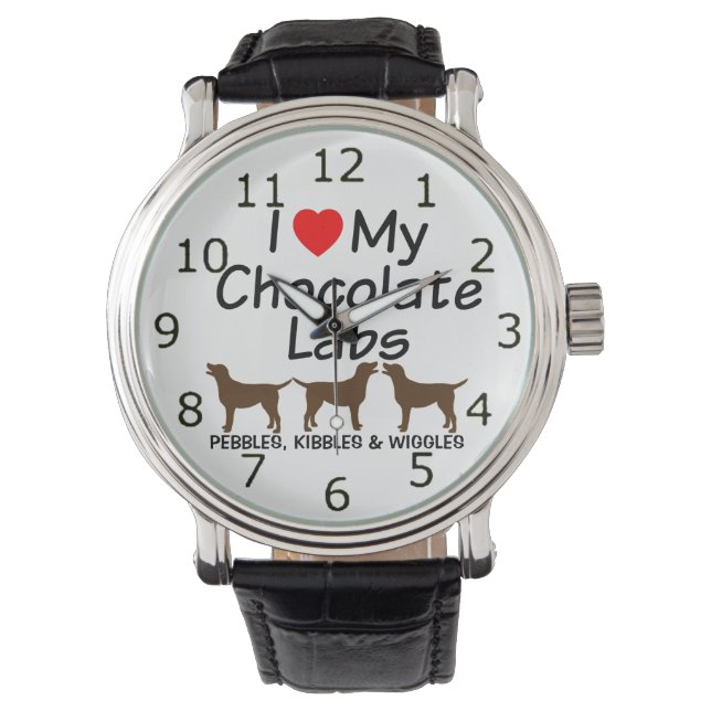 Reloj De Pulsera Amo Mis Tres Perros De Laboratorio De Chocolate (Anverso)