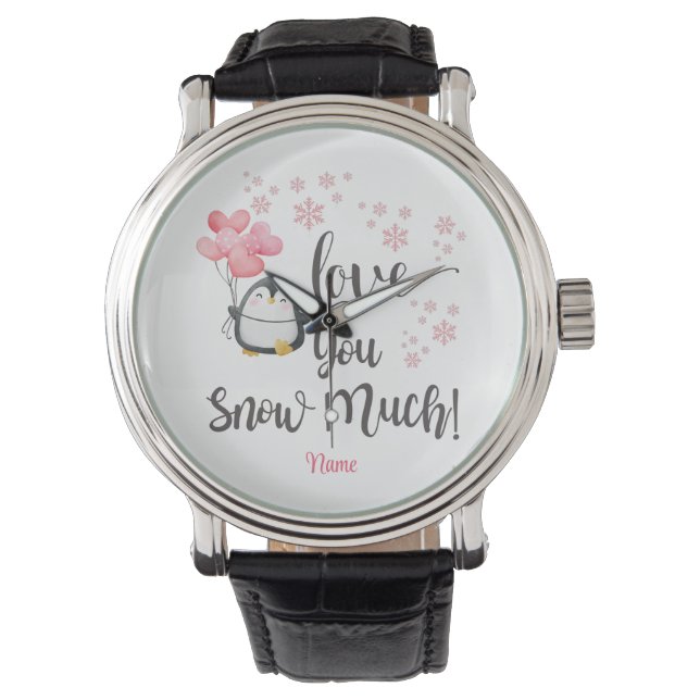 Reloj De Pulsera Amor - Cute San Valentín pingüino personalizado (Anverso)