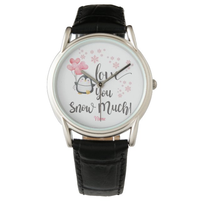 Reloj De Pulsera Amor - Cute San Valentín pingüino personalizado (Anverso)