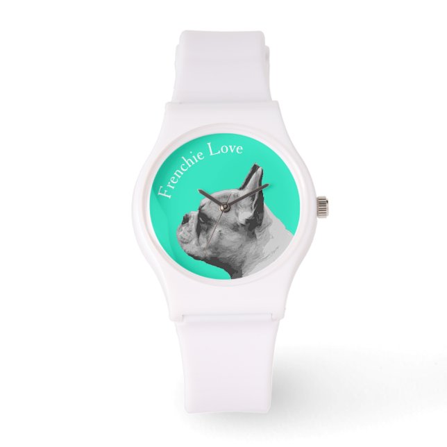 Reloj De Pulsera Amor francés - Bulldog francés - Verde azulado (Anverso)