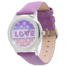 Reloj De Pulsera AMOR Tipografía Snowflakes Purple