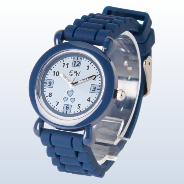 Reloj De Pulsera Añadir iniciales corazones niños azules (Subido por el creador)