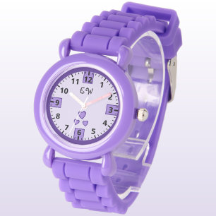 Reloj De Pulsera Añadir iniciales corazones niños púrpura