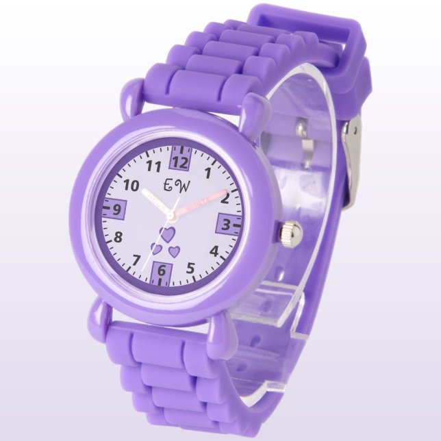 Reloj De Pulsera Añadir iniciales corazones niños púrpura (Subido por el creador)