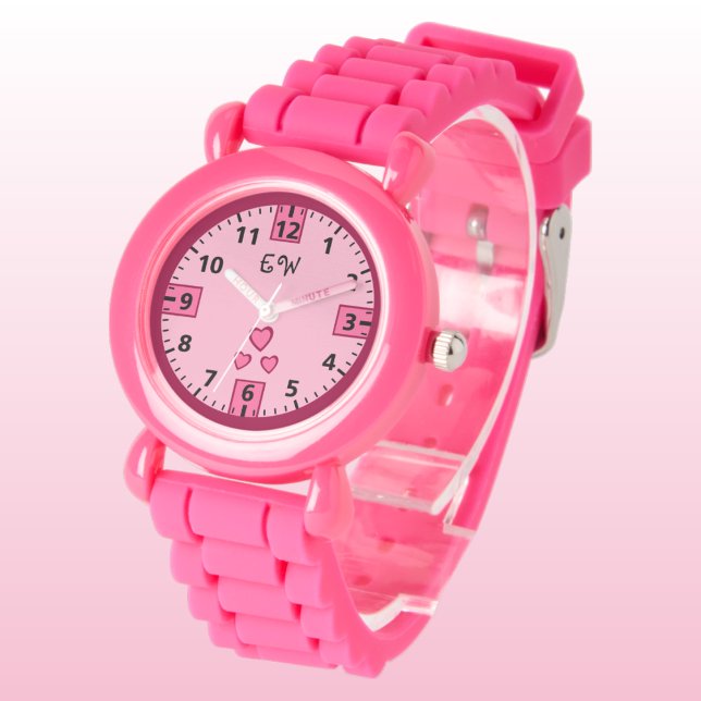 Reloj De Pulsera Añadir iniciales corazones niños rosados (Subido por el creador)