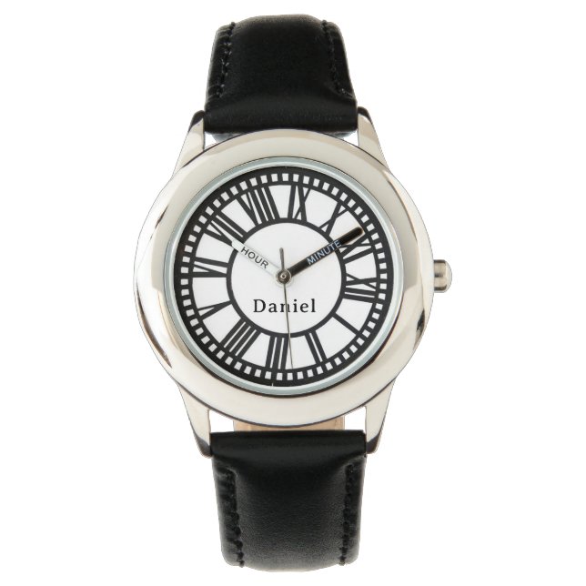 Reloj De Pulsera Añadir nombre de niño negro niños personalizados W (Anverso)