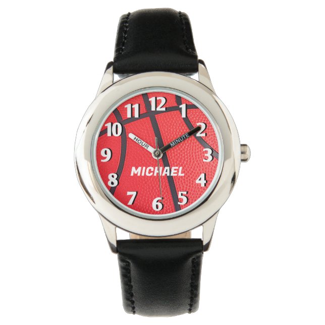 Reloj De Pulsera Añadir tu nombre niños de baloncesto negro (Anverso)