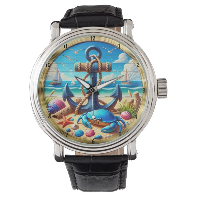 Reloj De Pulsera Anchor Crab Beach Nautical  (Anverso)