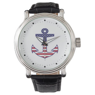 Reloj De Pulsera Ancla de Bandera Patriótica Americana Nautical