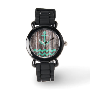 Reloj De Pulsera Ancla de menta en madera vieja