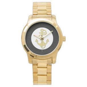 Reloj De Pulsera Ancla dorada vintage náutica para hombres