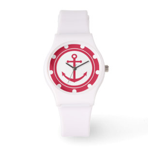 Reloj De Pulsera Ancla roja y blanca Nautical