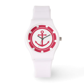 Reloj De Pulsera Ancla roja y blanca Nautical