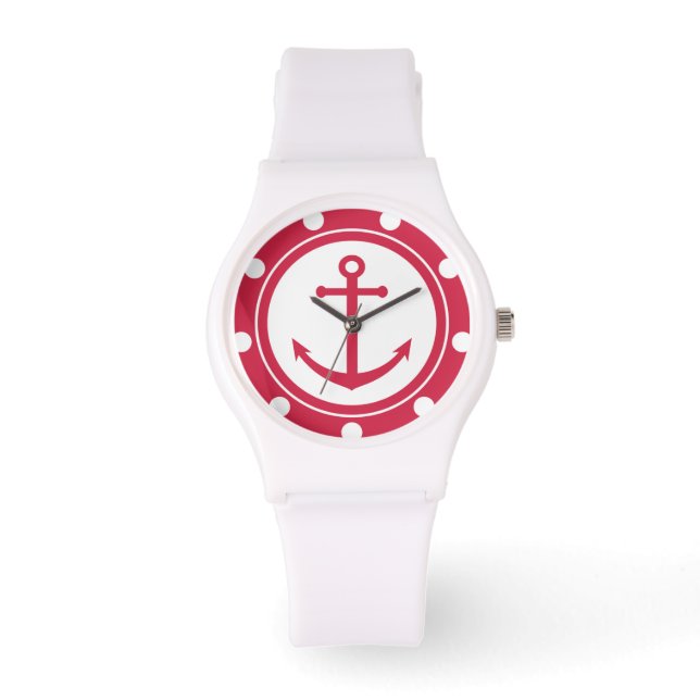 Reloj De Pulsera Ancla roja y blanca Nautical (Anverso)