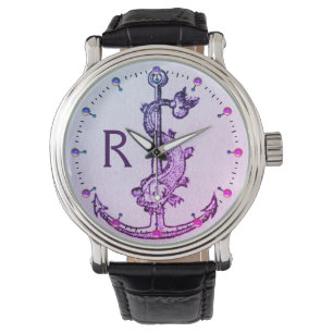 RELOJ DE PULSERA ANCLAJE AZUL PURPLE CON MONOGRAMA NÁUTICO DE PESCA