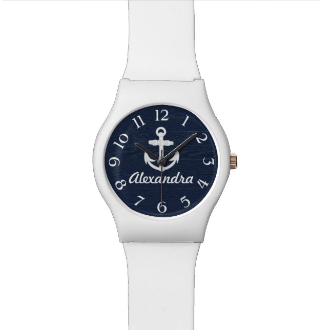 Reloj De Pulsera Anclaje náutico azul/blanco personalizado (De cerca)