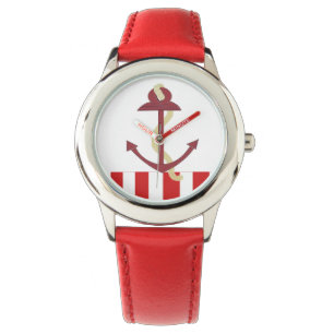 Reloj De Pulsera Anclaje Nautico Banda Roja