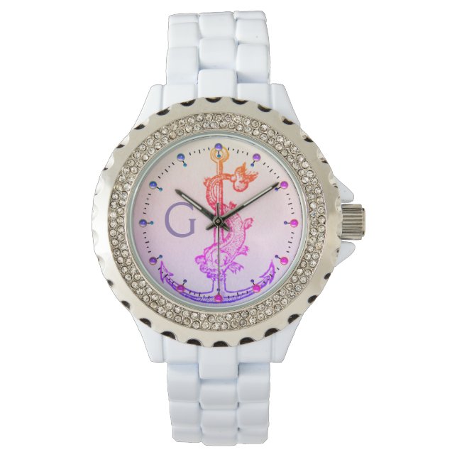 RELOJ DE PULSERA ANCLAJE PURPLE ROSA CON MONOGRAMA NÁUTICO PESQUERO (Anverso)
