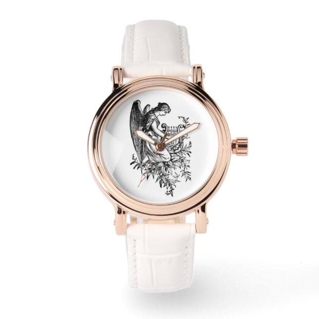 Reloj De Pulsera Ángel con arpa y flora (Anverso)