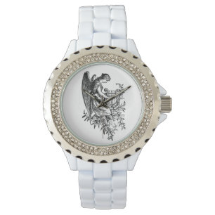 Reloj De Pulsera Ángel Con Arpa Y Flora