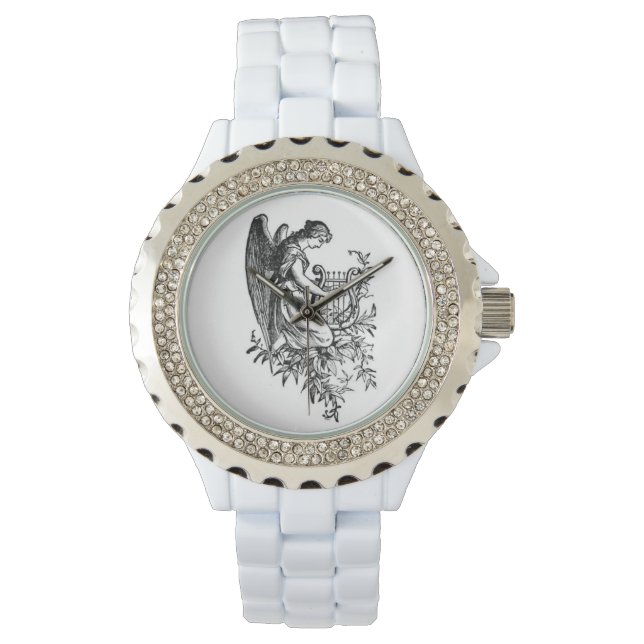 Reloj De Pulsera Ángel Con Arpa Y Flora (Anverso)