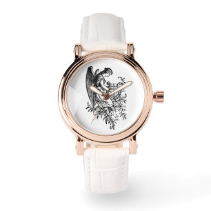 Reloj De Pulsera Ángel con la arpa y la flora