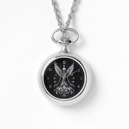 Reloj De Pulsera Ángel de tatuaje negro y plateado