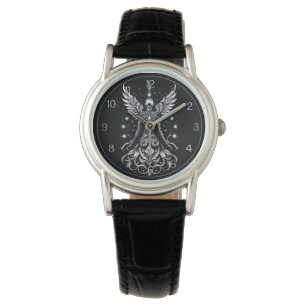 Reloj De Pulsera Ángel de tatuaje negro y plateado